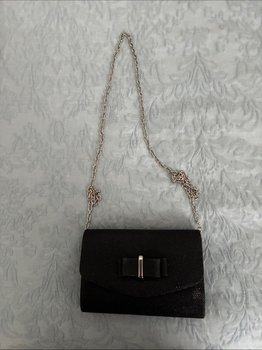 Gunne Sax Black Chain-Handle Evening Bag with Bow Accent